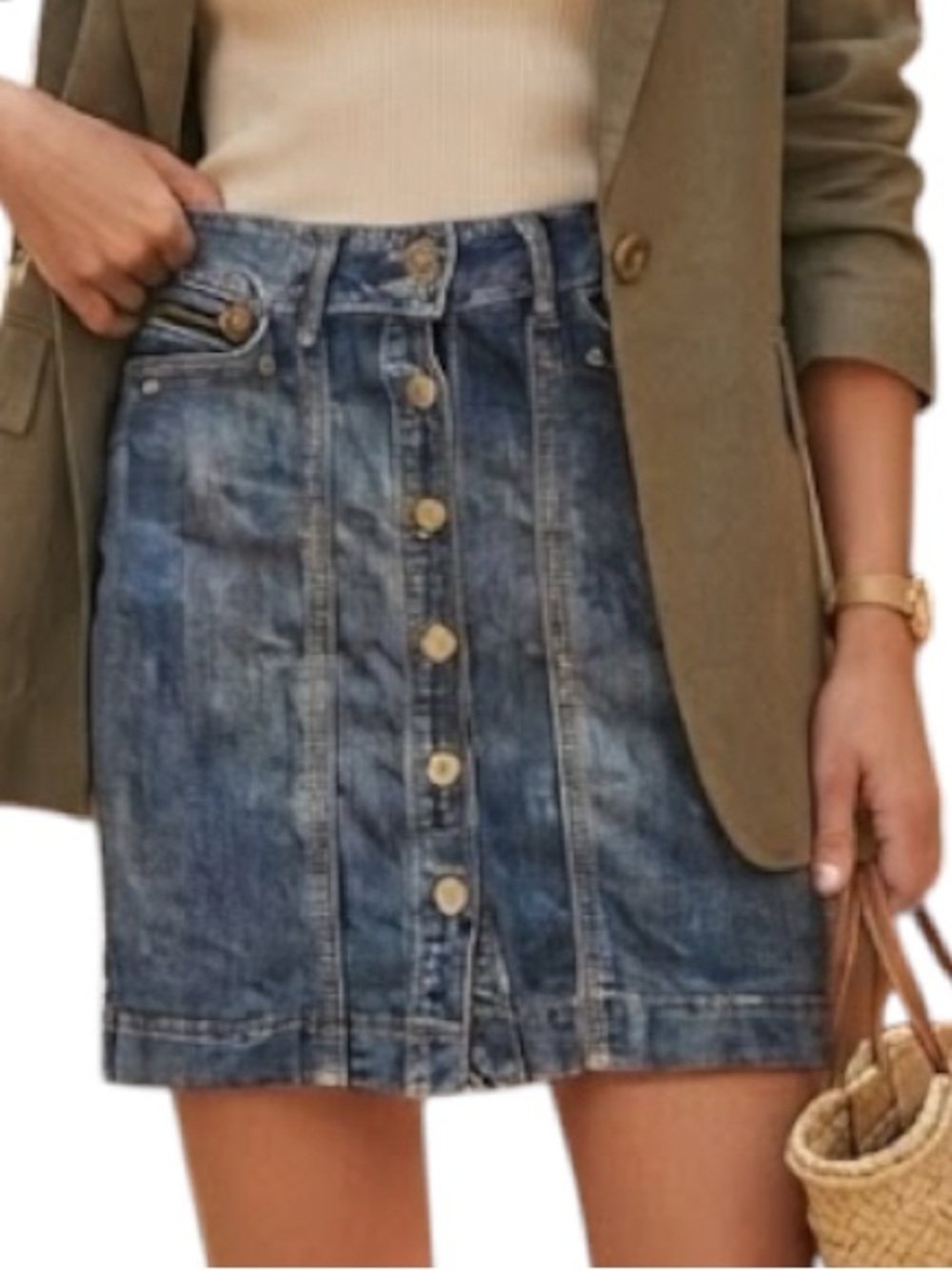 BLUE GURU Snap Front High Waist Jean Skirt With Button Front and Pockets Blue 6
